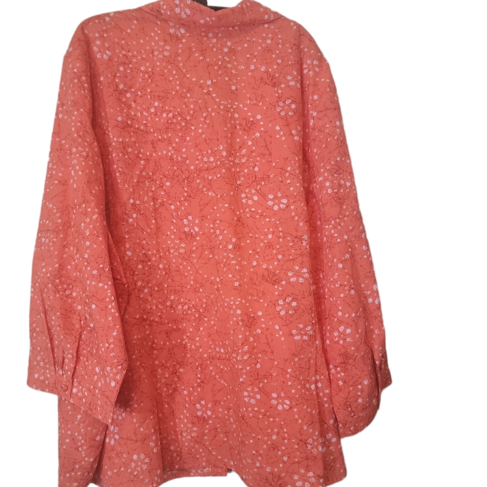 D & co. Orange White Granny Core Button Down 3/4 Sleeve Top Sz 3X - Picture 2 of 6